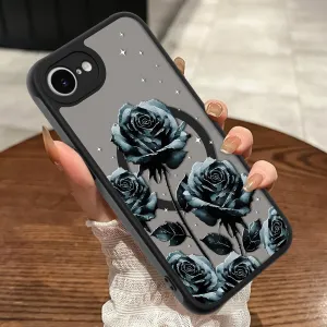 MOWIME Magnetic for iPhone 16e Case, [Compatible with MagSafe] Cute Rose Floral Pattern for Women Girls Shockproof Translucent Matte Protective Case for iPhone 16e, Black