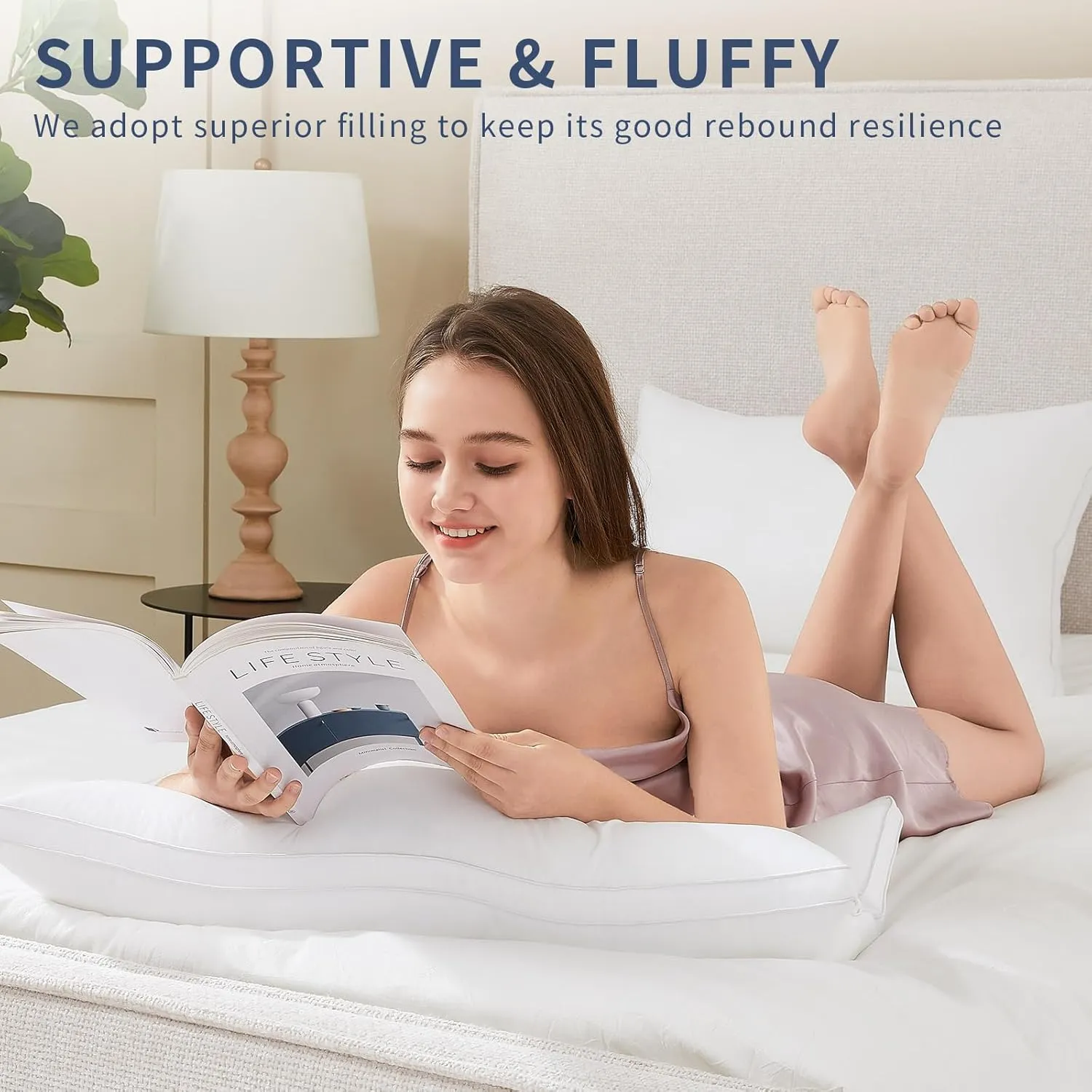 Mr. Ye Bed Pillows for Sleeping Queen Size 2 Pack Premium Hotel Quality Gusseted Pillows Fluffy Down Alternative Pillows for Back, Stomach or Side Sleepers, 20" x 30", White