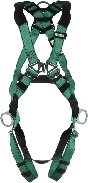 MSA 10197231 V-Form Full Body Safety Harness - Size: Extra Large, D-Ring Configuration: Back/Hip, Qwik Fit Leg Straps, Color: Green, Full Body Harness, Durable, Fall Protection