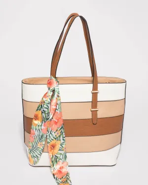 Multi Colour Panel Scarf Large Tote Bag