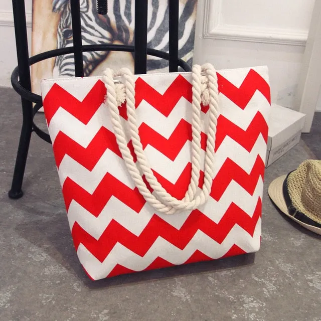 Multiple Print Canvas Beach Bag