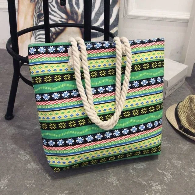 Multiple Print Canvas Beach Bag