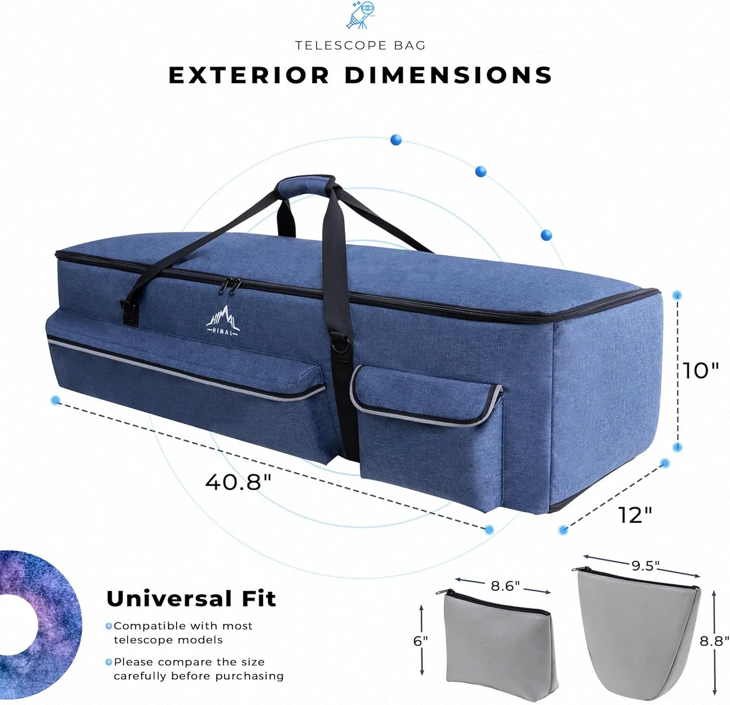 Multipurpose Telescope Bag 40 In– Padded Shock Absorbent –600D Oxford Telescope Carrying Case for Celestron with Adjustable Shoulder Strap & Pockets and Extra Storage, Blue