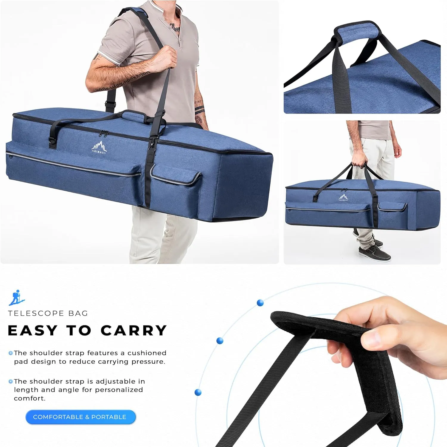 Multipurpose Telescope Bag 40 In– Padded Shock Absorbent –600D Oxford Telescope Carrying Case for Celestron with Adjustable Shoulder Strap & Pockets and Extra Storage, Blue
