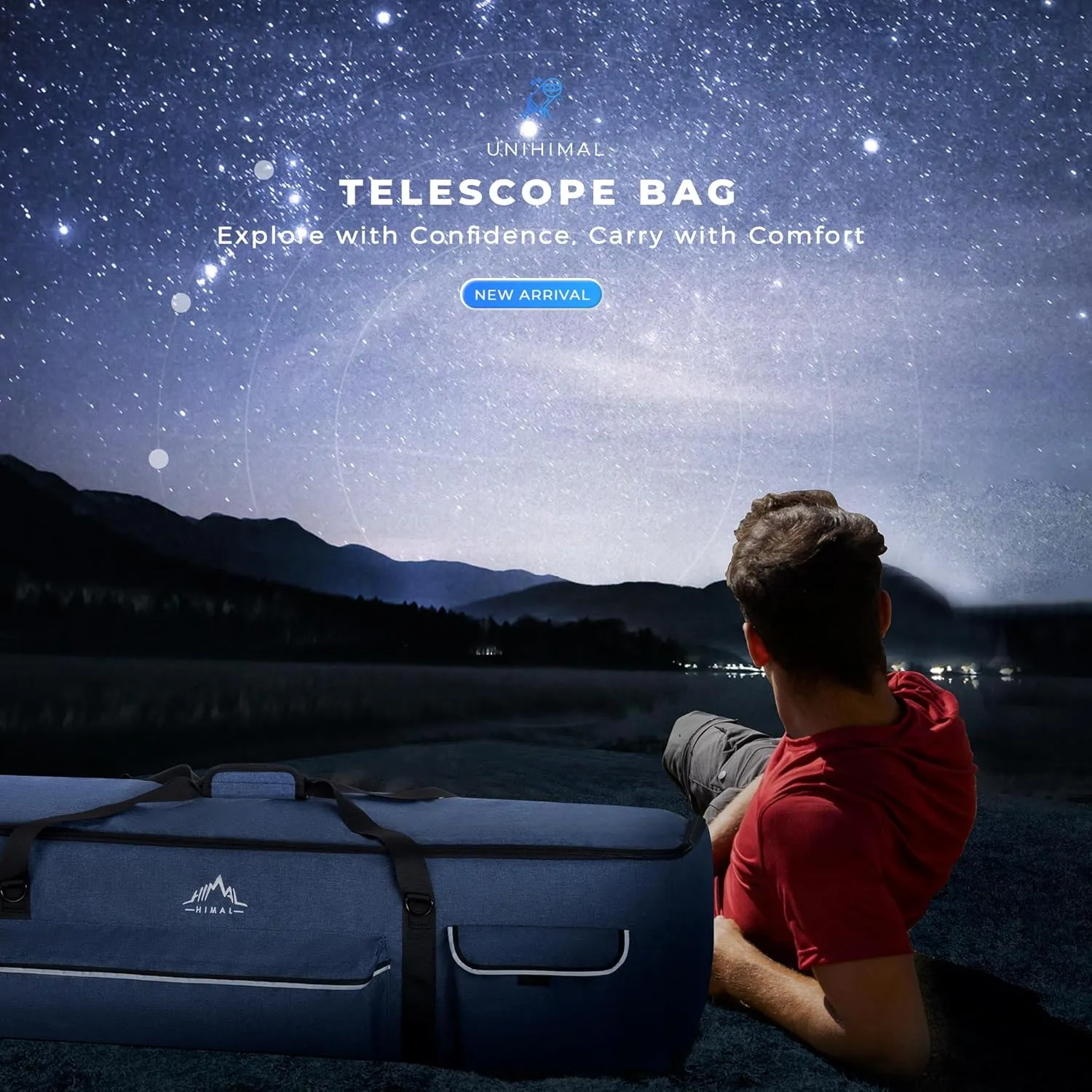 Multipurpose Telescope Bag 40 In– Padded Shock Absorbent –600D Oxford Telescope Carrying Case for Celestron with Adjustable Shoulder Strap & Pockets and Extra Storage, Blue