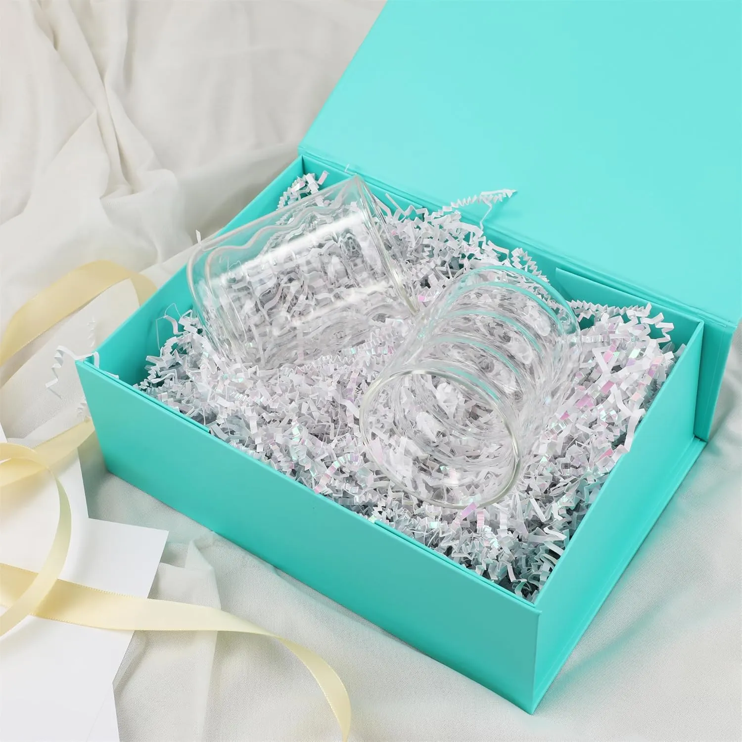 MUMUPACK 4 Pack Turquoise Gift Boxes With Lids,12x8x4.5 Inch Bridesmaid Proposal Box And Printable Stickers,Proposal Boxes With Ribbon For Wedding, Packaging, Present, Birthday