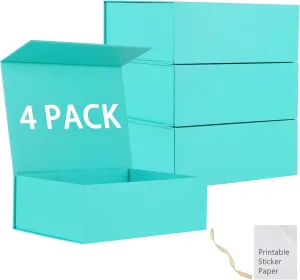 MUMUPACK 4 Pack Turquoise Gift Boxes With Lids,12x8x4.5 Inch Bridesmaid Proposal Box And Printable Stickers,Proposal Boxes With Ribbon For Wedding, Packaging, Present, Birthday