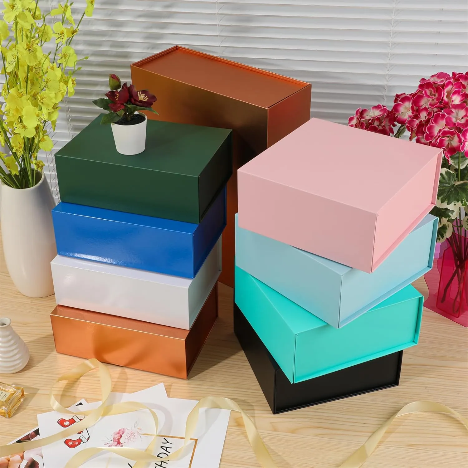 MUMUPACK 4 Pack Turquoise Gift Boxes With Lids,12x8x4.5 Inch Bridesmaid Proposal Box And Printable Stickers,Proposal Boxes With Ribbon For Wedding, Packaging, Present, Birthday