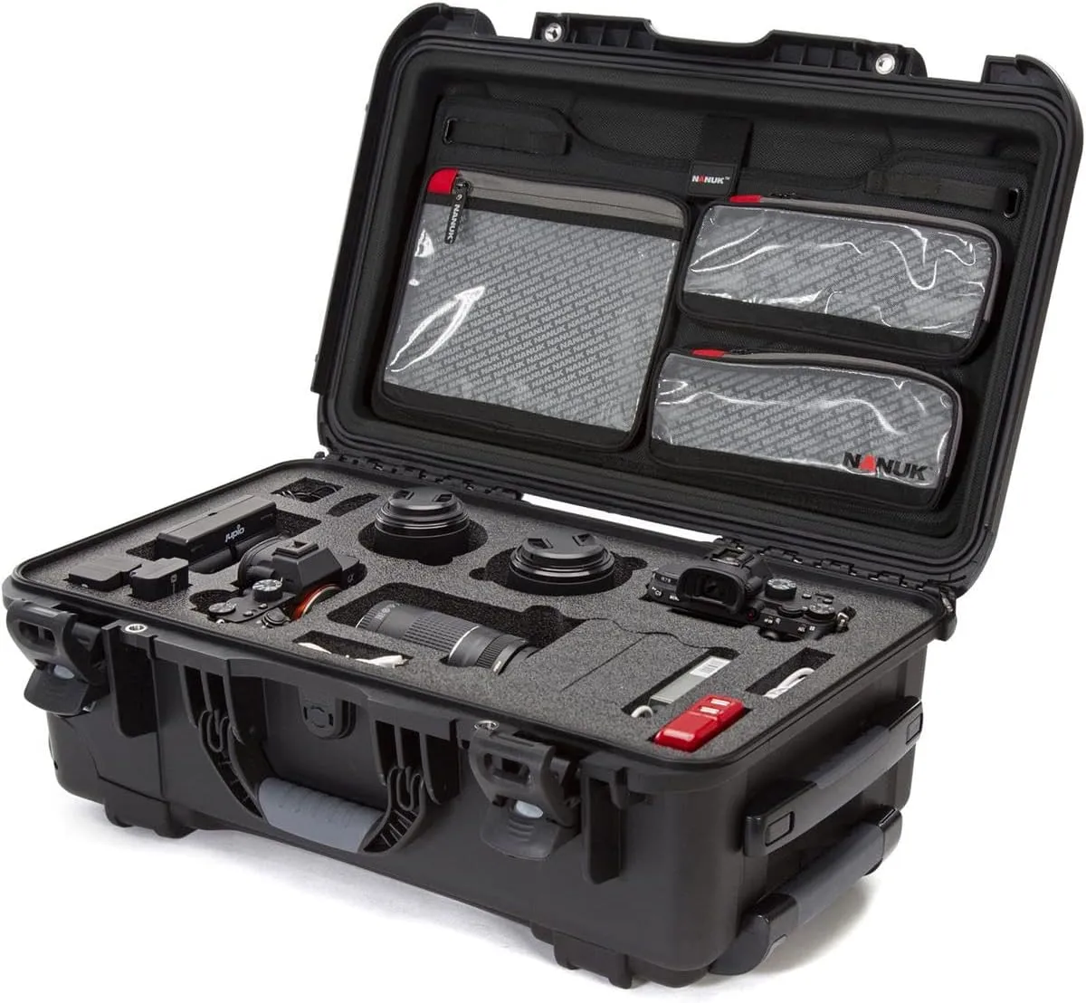 NANUK Media Series 935 Waterproof Wheeled Hard Case with Lid Organizer and Foam Insert for DSLR Cameras, Black