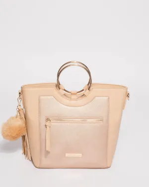 Natural And Rose Gold Bella Ring Hardware Tote Bag
