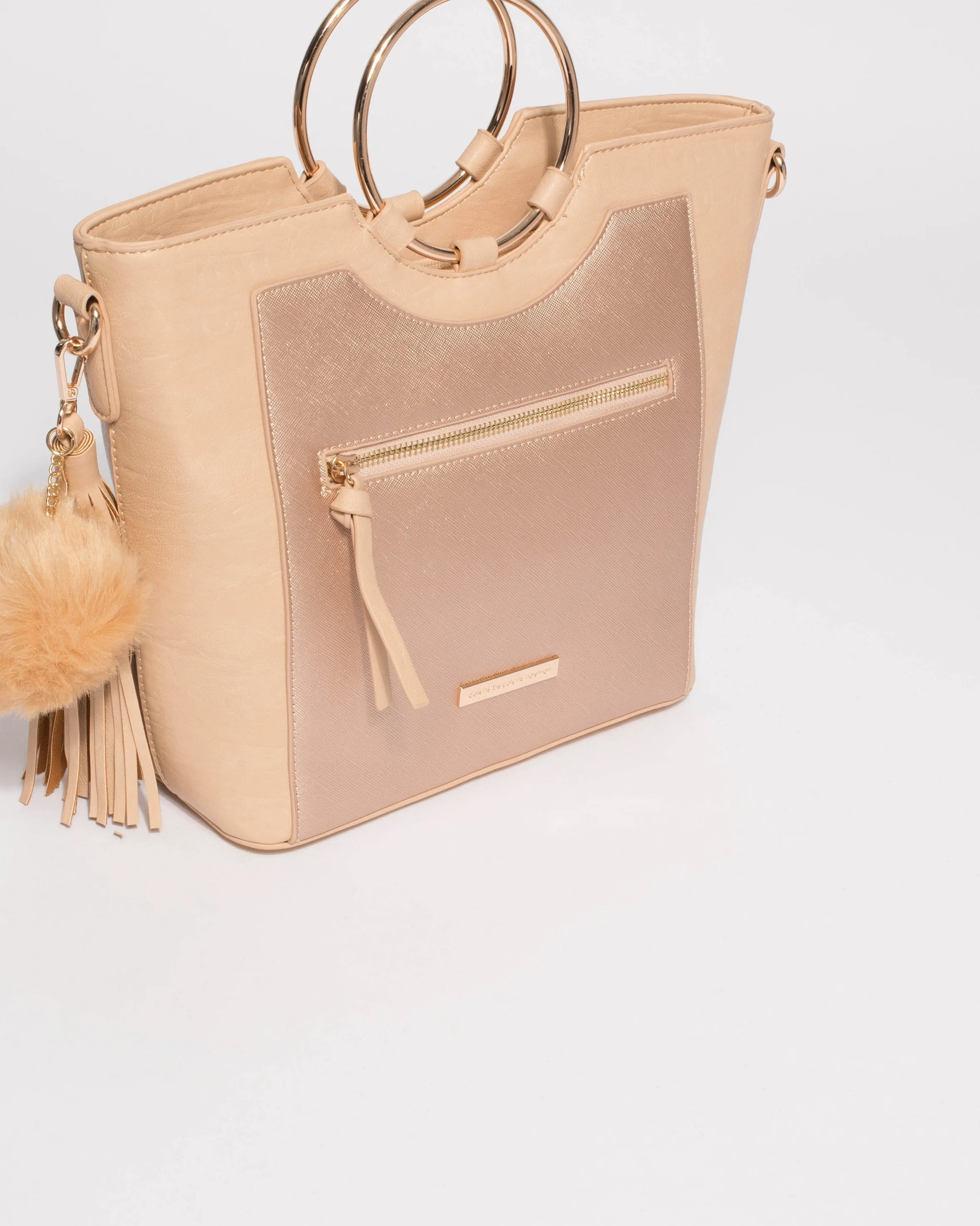 Natural And Rose Gold Bella Ring Hardware Tote Bag