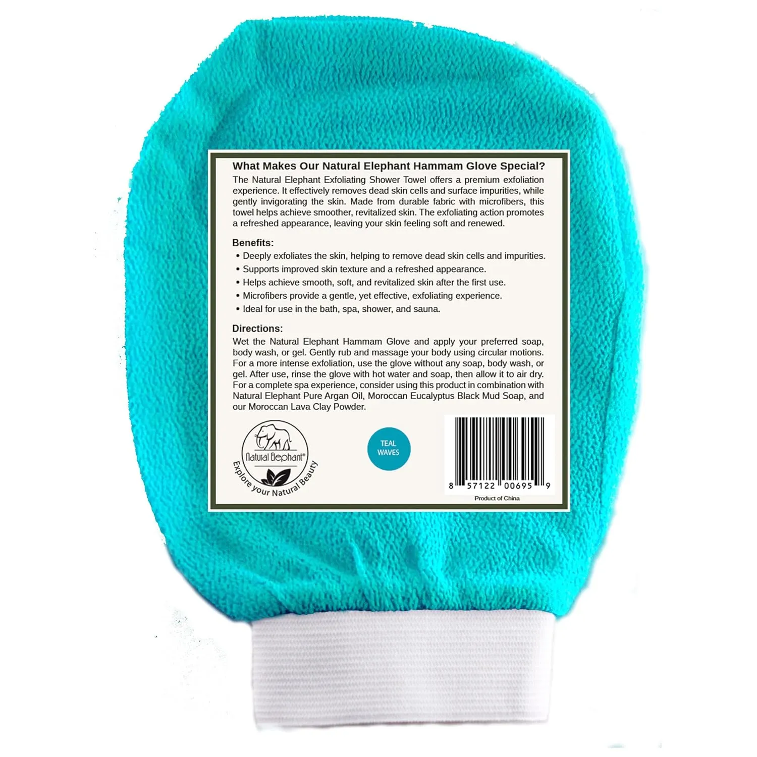 Natural Elephant Exfoliating Hammam Glove - Face and Body Exfoliator Mitt 5 and 10 packs (Teal Waves (Pack of 10))