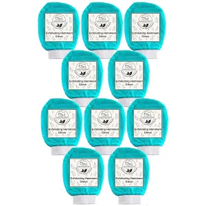 Natural Elephant Exfoliating Hammam Glove - Face and Body Exfoliator Mitt 5 and 10 packs (Teal Waves (Pack of 10))