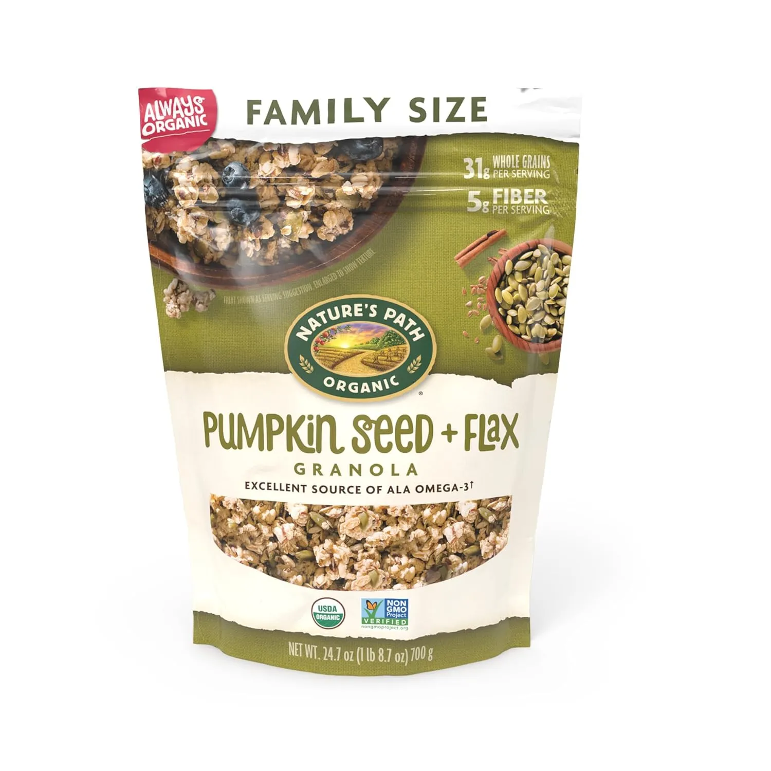 Nature's Path Organic Pumpkin Seed   Flax Granola, 24.7 oz (Pack of 6), Value Size, Non-GMO