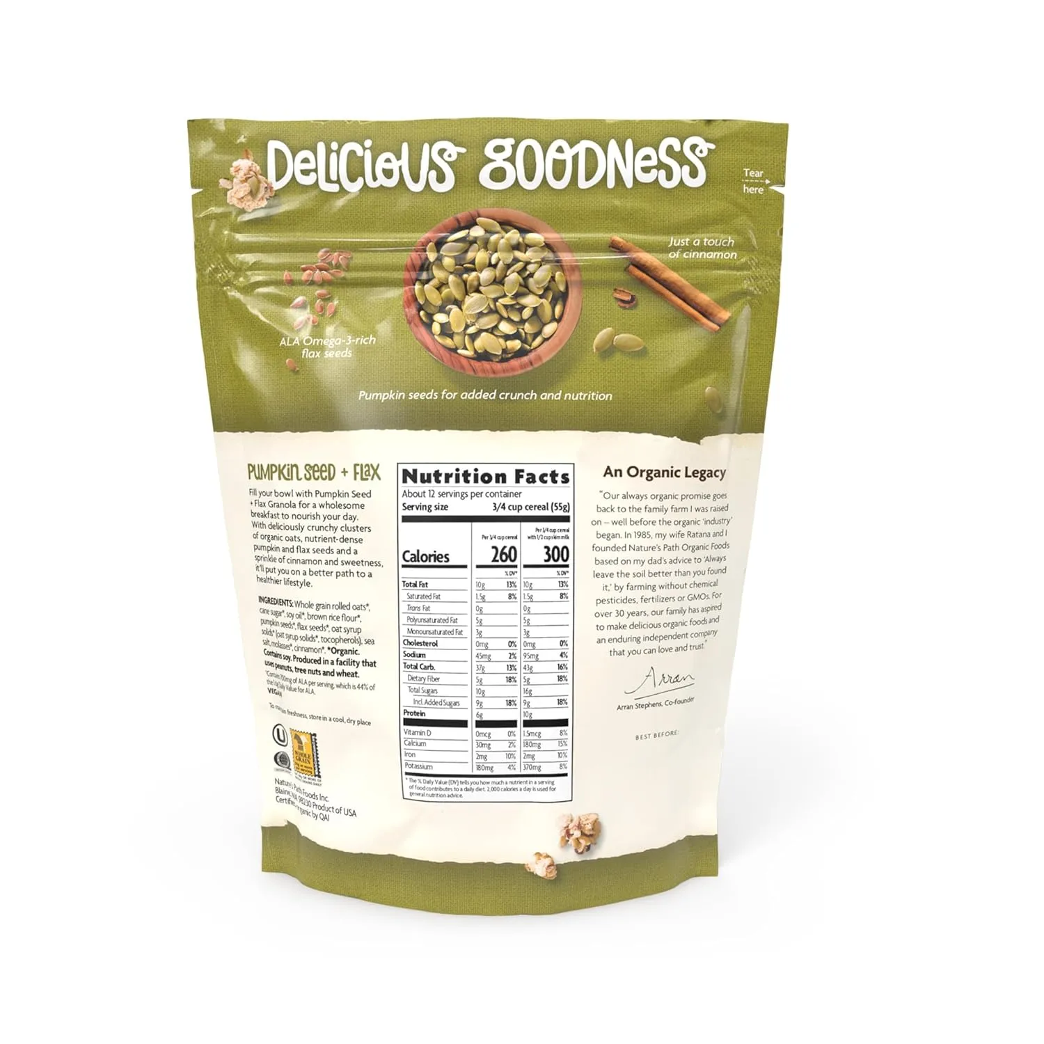 Nature's Path Organic Pumpkin Seed   Flax Granola, 24.7 oz (Pack of 6), Value Size, Non-GMO
