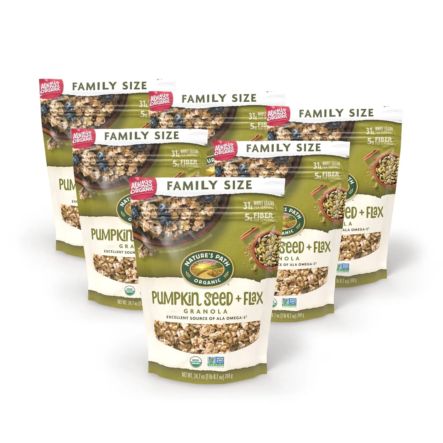 Nature's Path Organic Pumpkin Seed   Flax Granola, 24.7 oz (Pack of 6), Value Size, Non-GMO