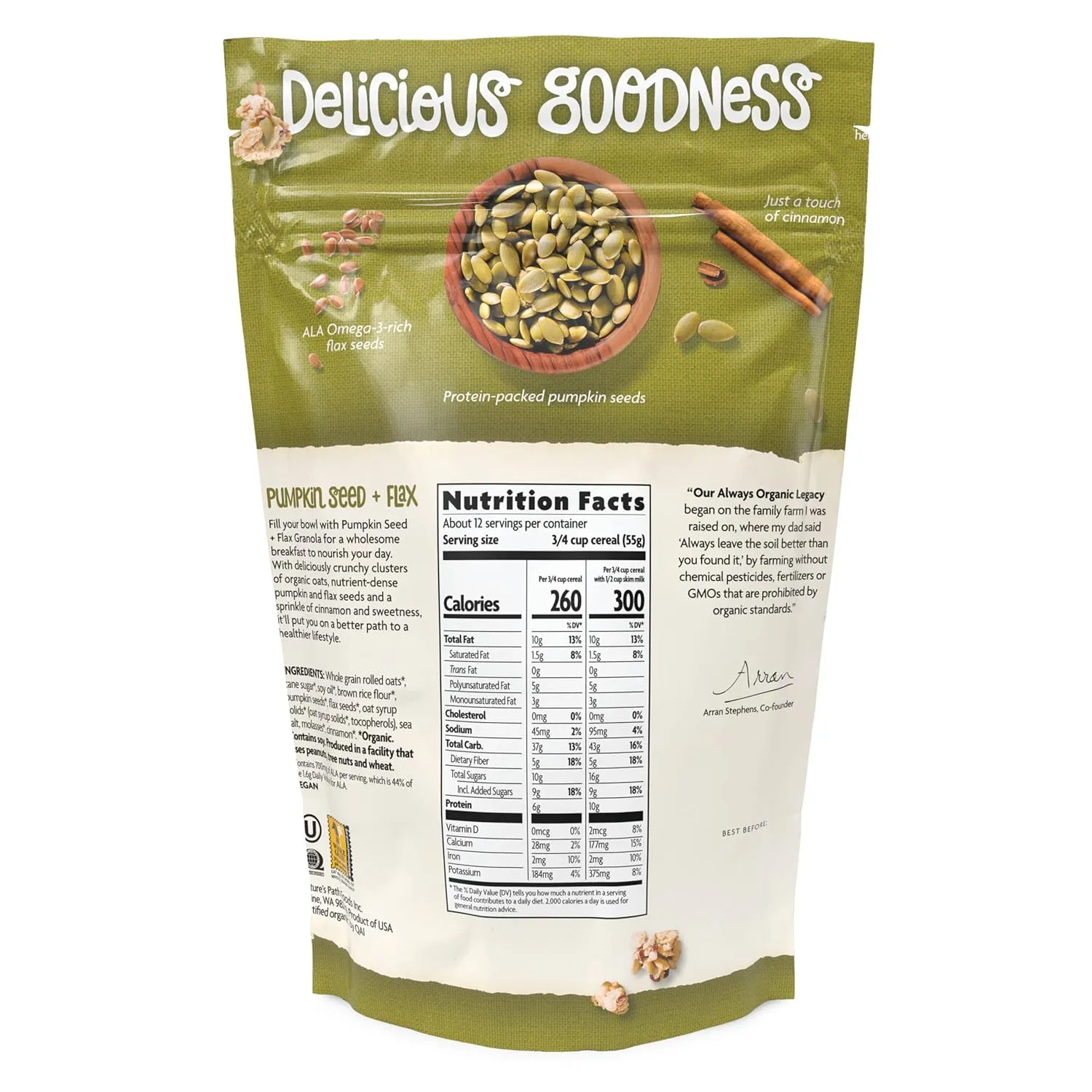 Nature's Path Organic Pumpkin Seed   Flax Granola, 24.7 oz (Pack of 6), Value Size, Non-GMO