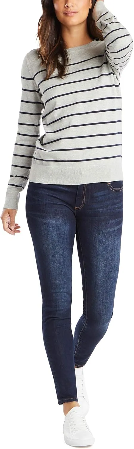 Nautica Women's Year-Round Long Sleeve 100% Cotton Striped Crewneck Sweater