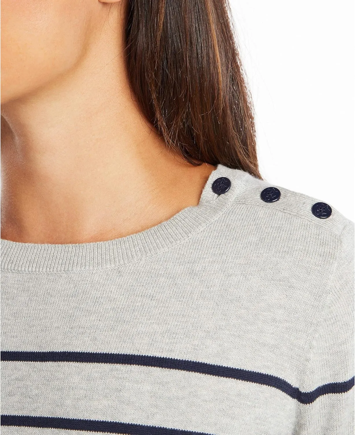 Nautica Women's Year-Round Long Sleeve 100% Cotton Striped Crewneck Sweater