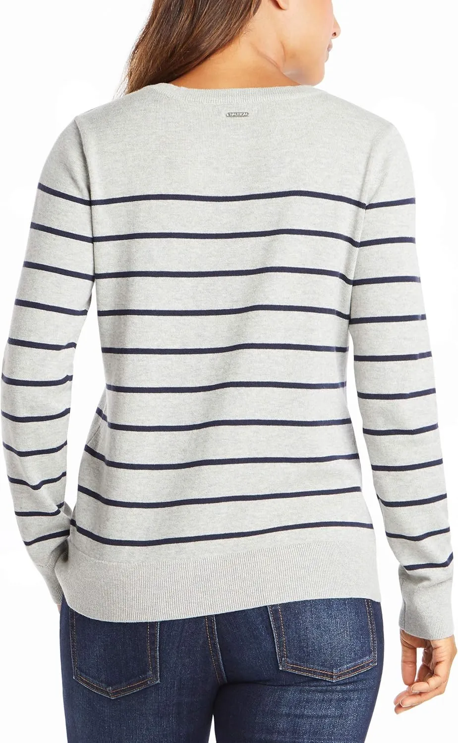 Nautica Women's Year-Round Long Sleeve 100% Cotton Striped Crewneck Sweater