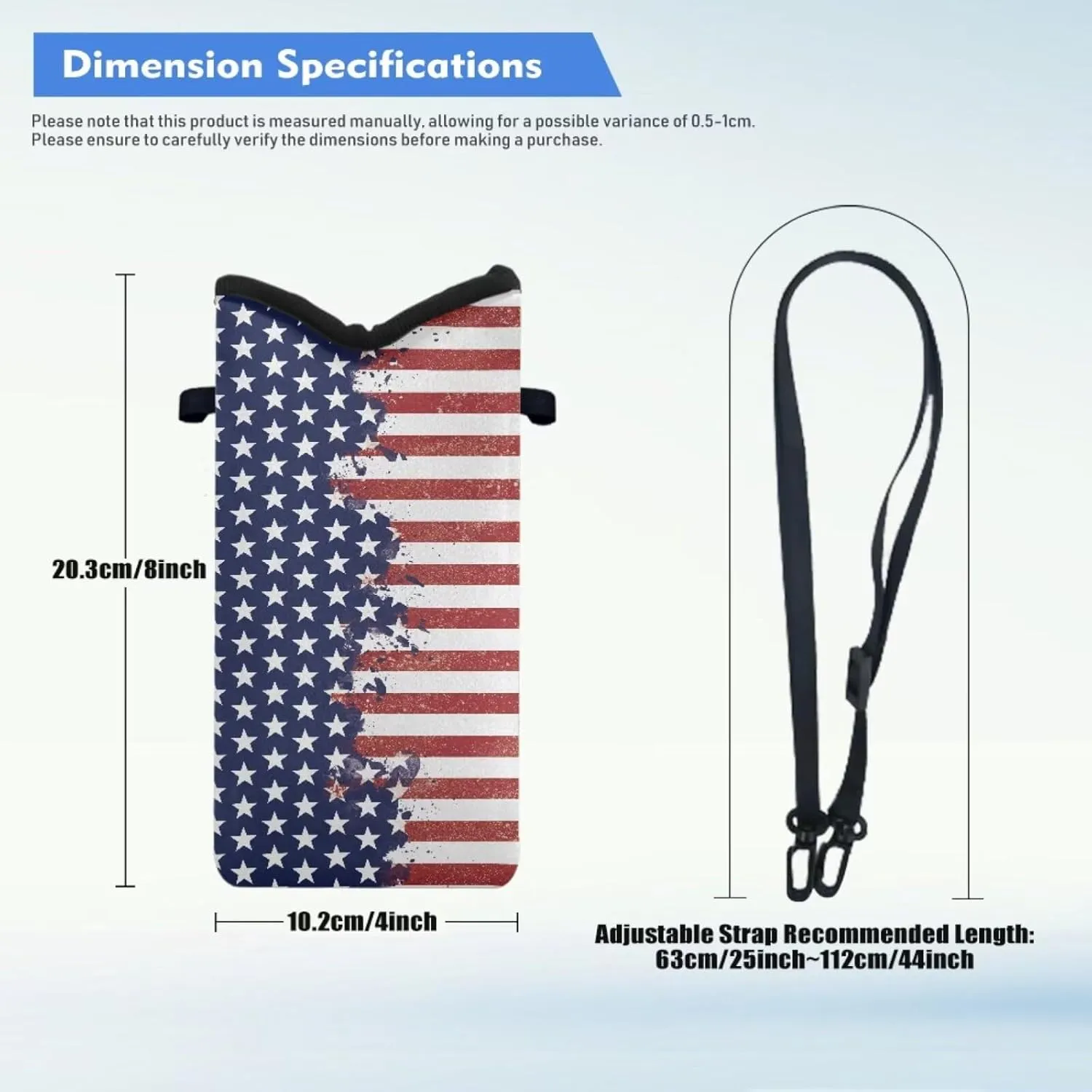 Neoprene Phone Bag Adjustable Crossbody Strap Mobile Protection Case Hook and Loop Fastener Phone Bag, 4 X 8 Inch
