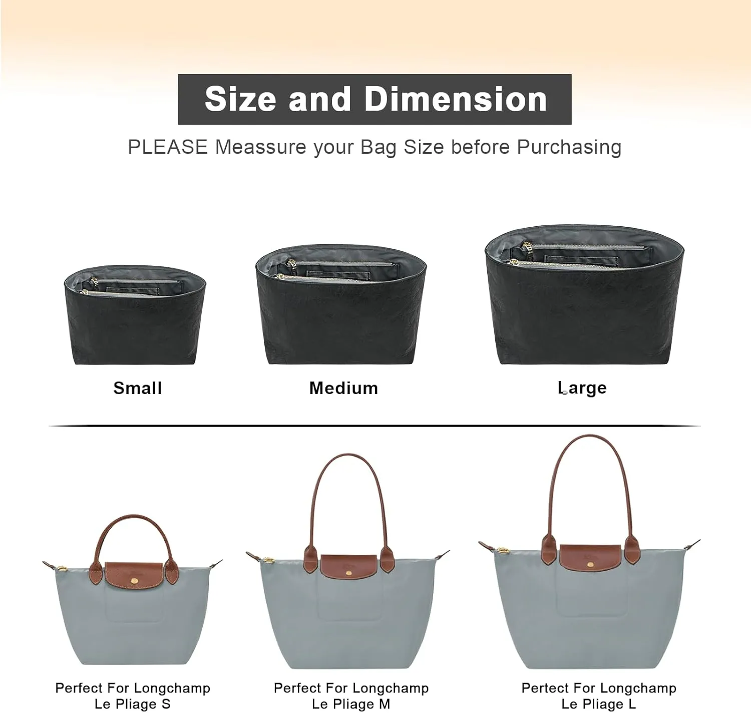 New Dupont Paper Purse Organizer Insert for Longchamp Le Pliage L Handbag Insert (Gray, Large)