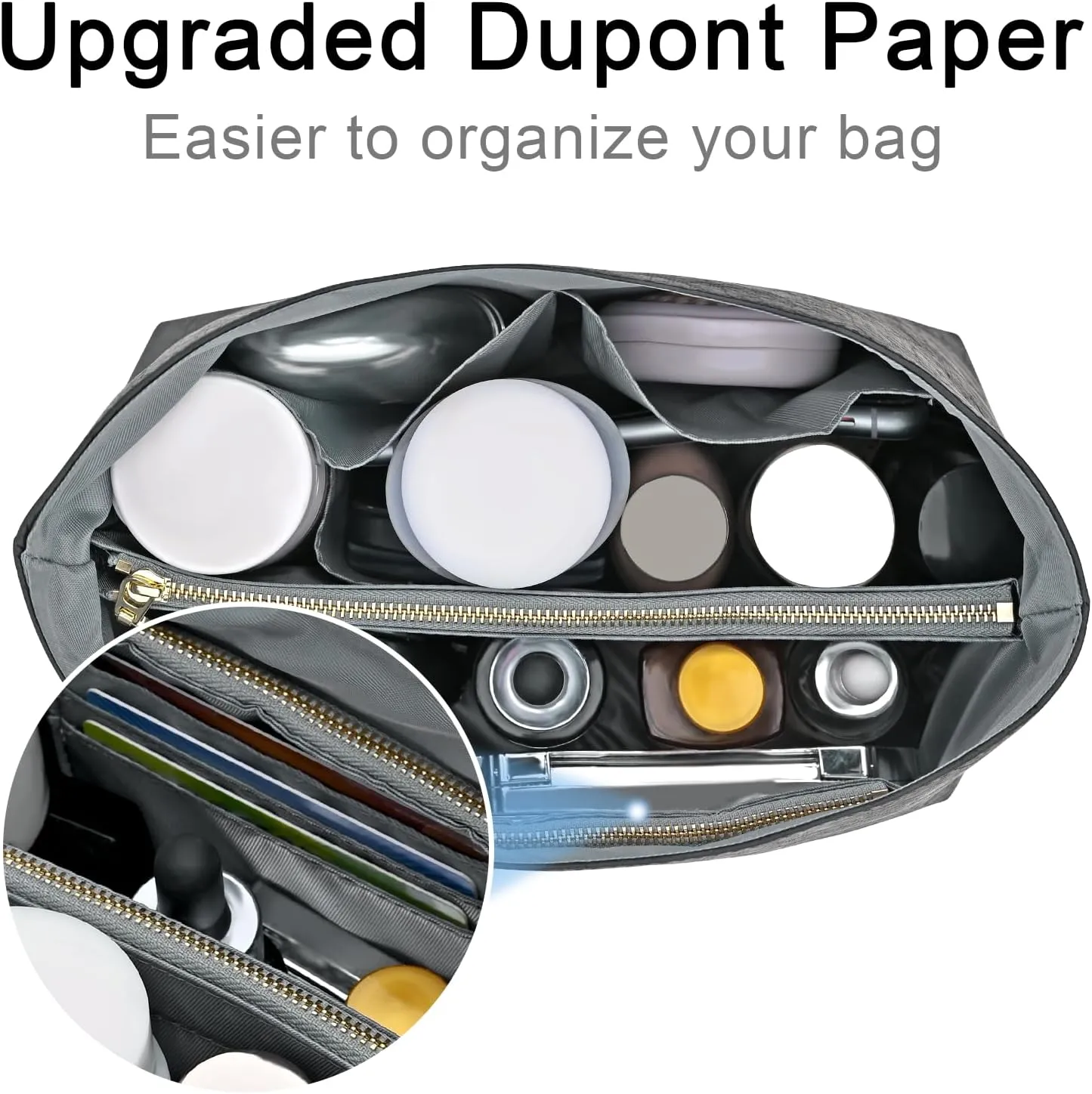 New Dupont Paper Purse Organizer Insert for Longchamp Le Pliage L Handbag Insert (Gray, Large)