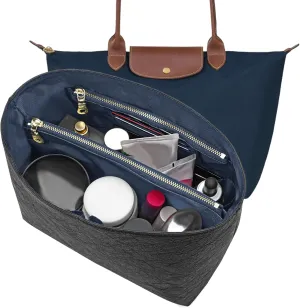 New Dupont Paper Purse Organizer Insert for Longchamp Le Pliage M Handbag Insert (Black&DarkBlue, Medium)