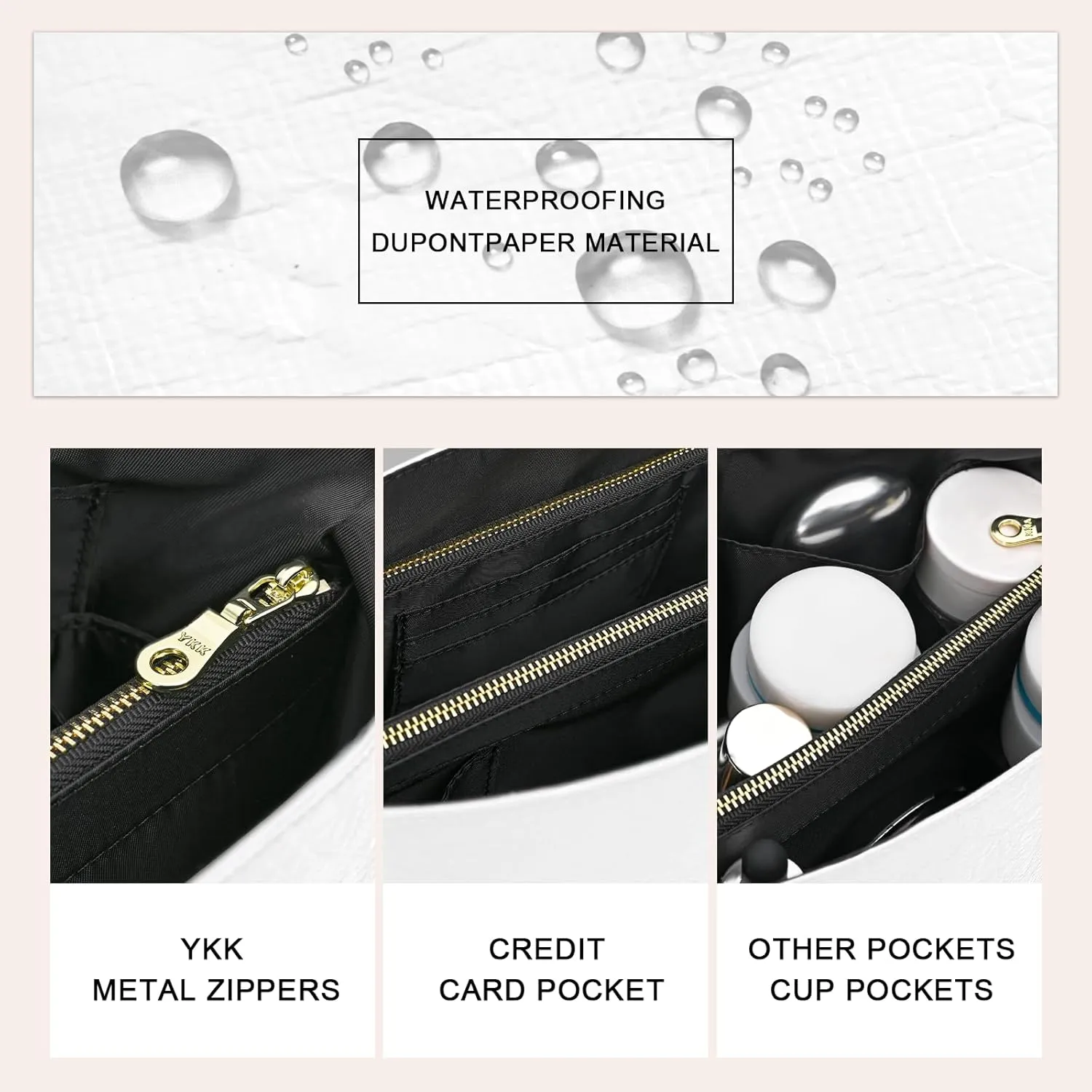New Dupont Paper Purse Organizer Insert for Longchamp Le Pliage M Handbag Insert (Withe&Black, Medium)
