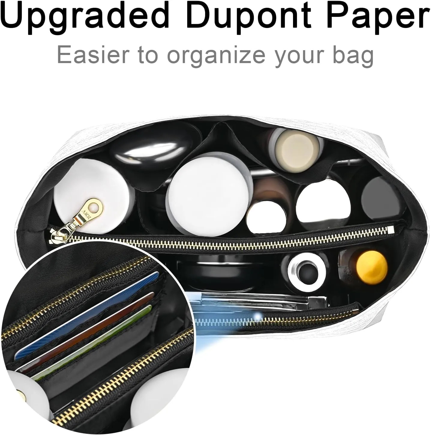 New Dupont Paper Purse Organizer Insert for Longchamp Le Pliage M Handbag Insert (Withe&Black, Medium)