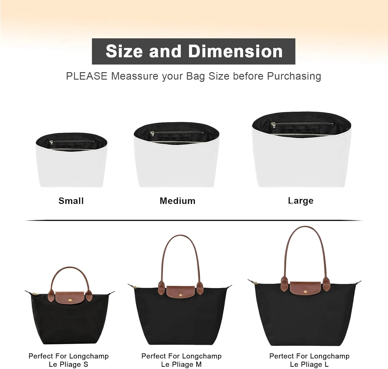 New Dupont Paper Purse Organizer Insert for Longchamp Le Pliage M Handbag Insert (Withe&Black, Medium)
