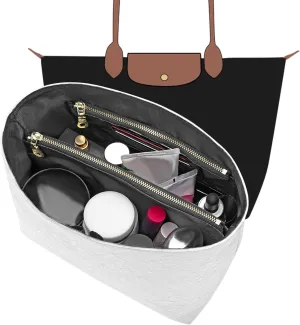 New Dupont Paper Purse Organizer Insert for Longchamp Le Pliage M Handbag Insert (Withe&Black, Medium)