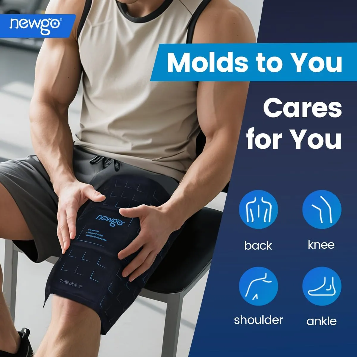 NEWGO Large Ice Packs for Injuries Reusable, 12 Segments Even Cooling Ice Pack - Soft Gel Hot and Cold Packs for Shoulder, Back, Hip, Knee, Ankle Pain Relief - 14.76"x11.22"