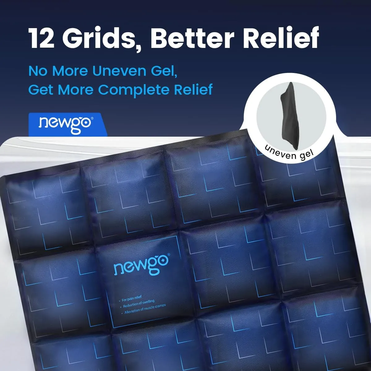 NEWGO Large Ice Packs for Injuries Reusable, 12 Segments Even Cooling Ice Pack - Soft Gel Hot and Cold Packs for Shoulder, Back, Hip, Knee, Ankle Pain Relief - 14.76"x11.22"