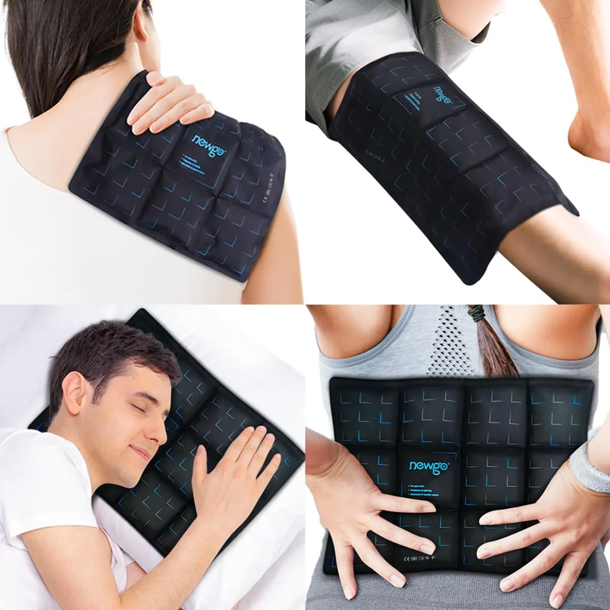 NEWGO Large Ice Packs for Injuries Reusable, 12 Segments Even Cooling Ice Pack - Soft Gel Hot and Cold Packs for Shoulder, Back, Hip, Knee, Ankle Pain Relief - 14.76"x11.22"