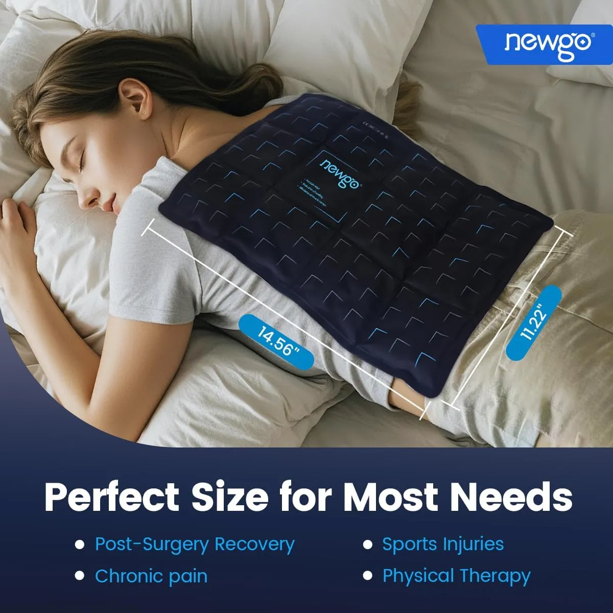 NEWGO Large Ice Packs for Injuries Reusable, 12 Segments Even Cooling Ice Pack - Soft Gel Hot and Cold Packs for Shoulder, Back, Hip, Knee, Ankle Pain Relief - 14.76"x11.22"