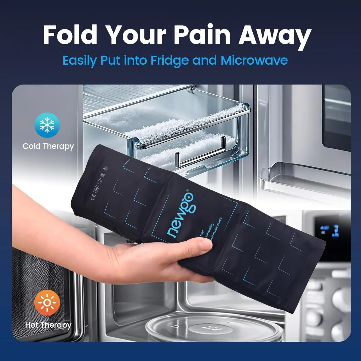 NEWGO Large Ice Packs for Injuries Reusable, 12 Segments Even Cooling Ice Pack - Soft Gel Hot and Cold Packs for Shoulder, Back, Hip, Knee, Ankle Pain Relief - 14.76"x11.22"