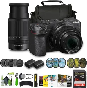 Nikon Z30 Mirrorless Camera with 16-50mm and 50-250mm Lenses   ENEL25 Replacement Battery   Extreme PRO 64GB Card   UV Lens Filter   12 Inch Flex Tripod   Photo Editing Software   More