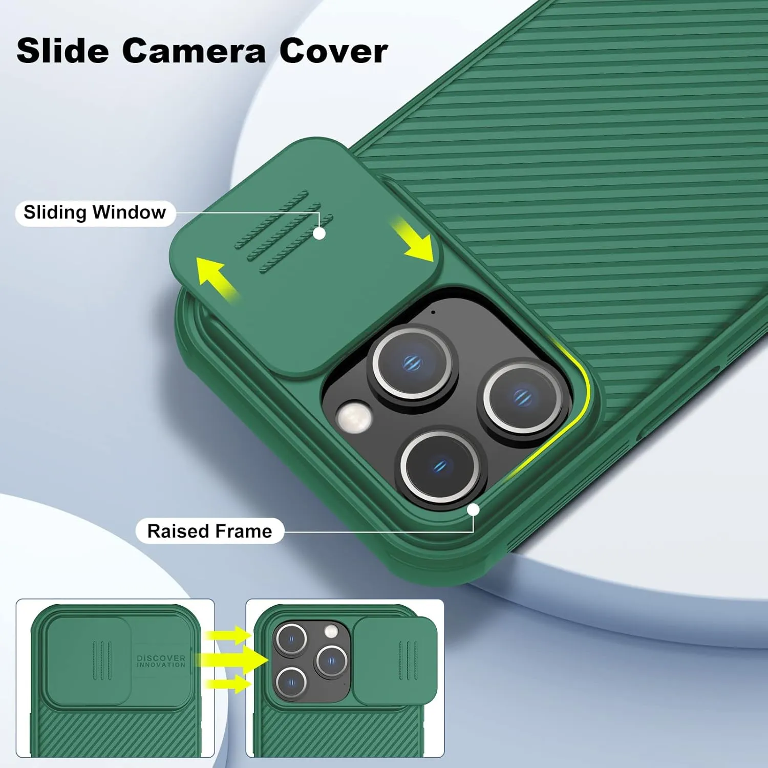 Nillkin for iPhone 14 Pro Case with Slide Camera Cover, [Full Around Protection], [Anti-Fingerprint], [Carbon Fiber Texture Anti-Scratch], Slim Shockproof Protective Case 6.1", Green