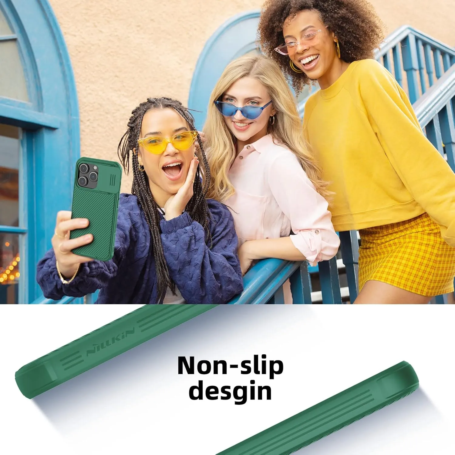 Nillkin for iPhone 14 Pro Case with Slide Camera Cover, [Full Around Protection], [Anti-Fingerprint], [Carbon Fiber Texture Anti-Scratch], Slim Shockproof Protective Case 6.1", Green