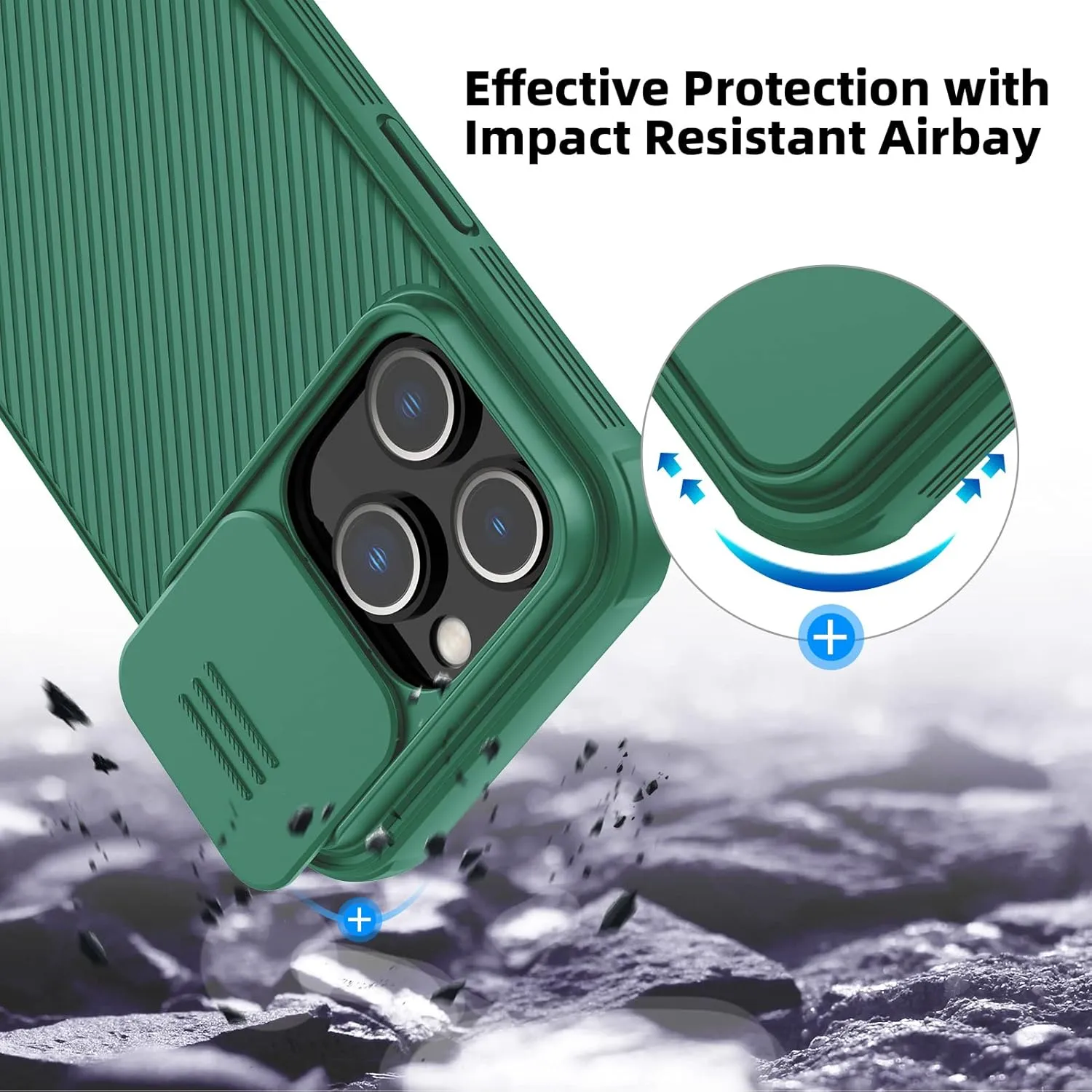 Nillkin for iPhone 14 Pro Case with Slide Camera Cover, [Full Around Protection], [Anti-Fingerprint], [Carbon Fiber Texture Anti-Scratch], Slim Shockproof Protective Case 6.1", Green
