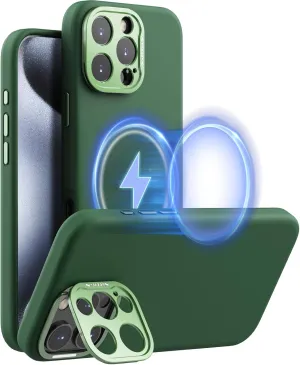 Nillkin for iPhone 16 Pro Case with Camera Protection & Stand, Compatible with MagSafe, Shockproof Silicone Slim Phone Case iPhone 16 Pro, Soft Anti-Scratch Microfiber Lining, Green