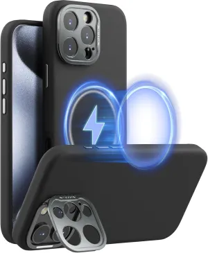 Nillkin for iPhone 16 Pro Max Case with Camera Protection & Stand, Compatible with MagSafe, Shockproof Silicone Slim Phone Case iPhone 16 Pro Max, Soft Anti-Scratch Microfiber Lining,Black