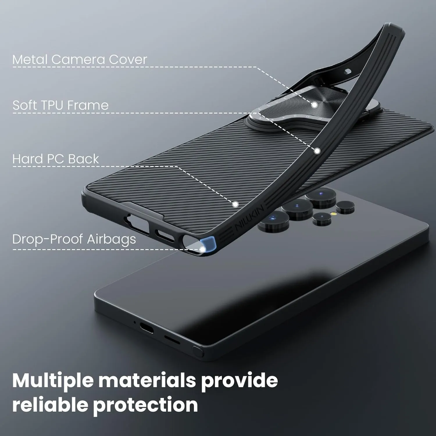 Nillkin for Samsung Galaxy S25 Ultra Case with Camera Cover, [Compatible with MagSafe] [Adjustable Metal Kickstand] Shockproof Slim for Galaxy S25 Ultra Magnetic Case(2025), Black