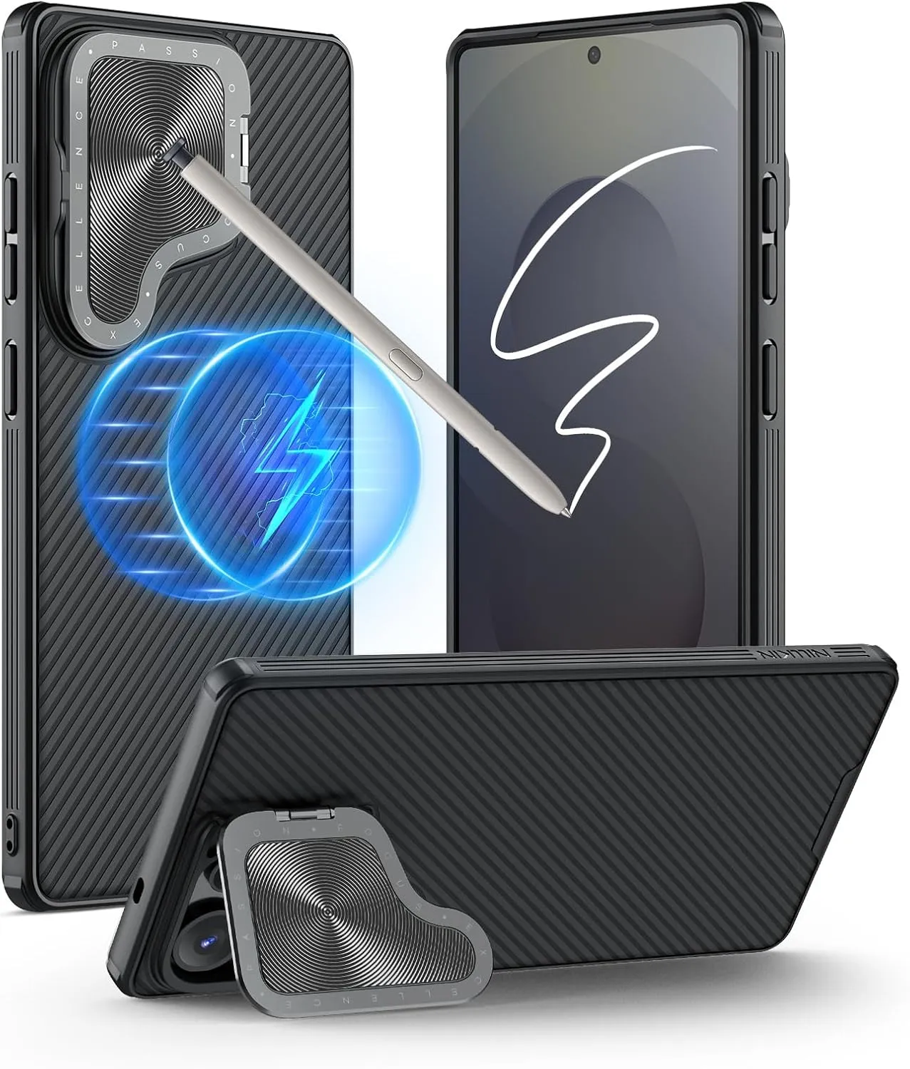 Nillkin for Samsung Galaxy S25 Ultra Case with Camera Cover, [Compatible with MagSafe] [Adjustable Metal Kickstand] Shockproof Slim for Galaxy S25 Ultra Magnetic Case(2025), Black