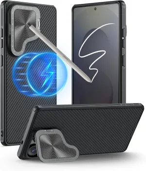Nillkin for Samsung Galaxy S25 Ultra Case with Camera Cover, [Compatible with MagSafe] [Adjustable Metal Kickstand] Shockproof Slim for Galaxy S25 Ultra Magnetic Case(2025), Black