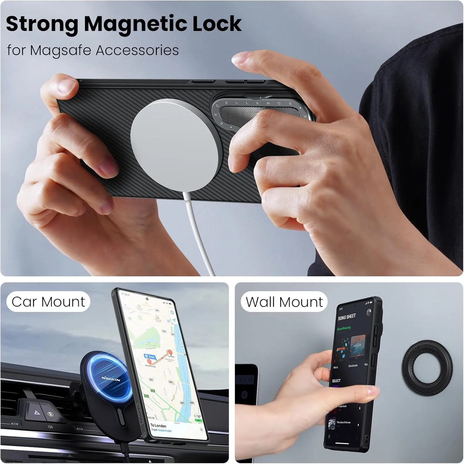Nillkin for Samsung Galaxy S25 Ultra Case with Camera Cover, [Compatible with MagSafe] [Adjustable Metal Kickstand] Shockproof Slim for Galaxy S25 Ultra Magnetic Case(2025), Black