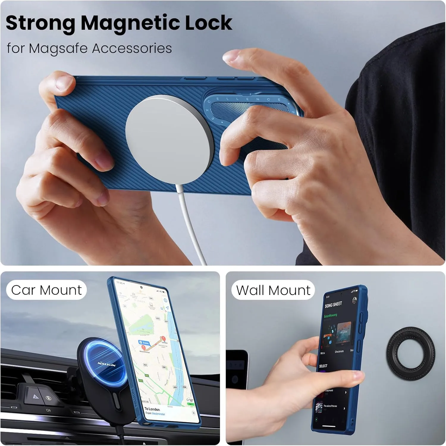 Nillkin for Samsung Galaxy S25 Ultra Case with Camera Cover, [Compatible with MagSafe] [Adjustable Metal Kickstand] Shockproof Slim for Galaxy S25 Ultra Magnetic Case(2025), Blue
