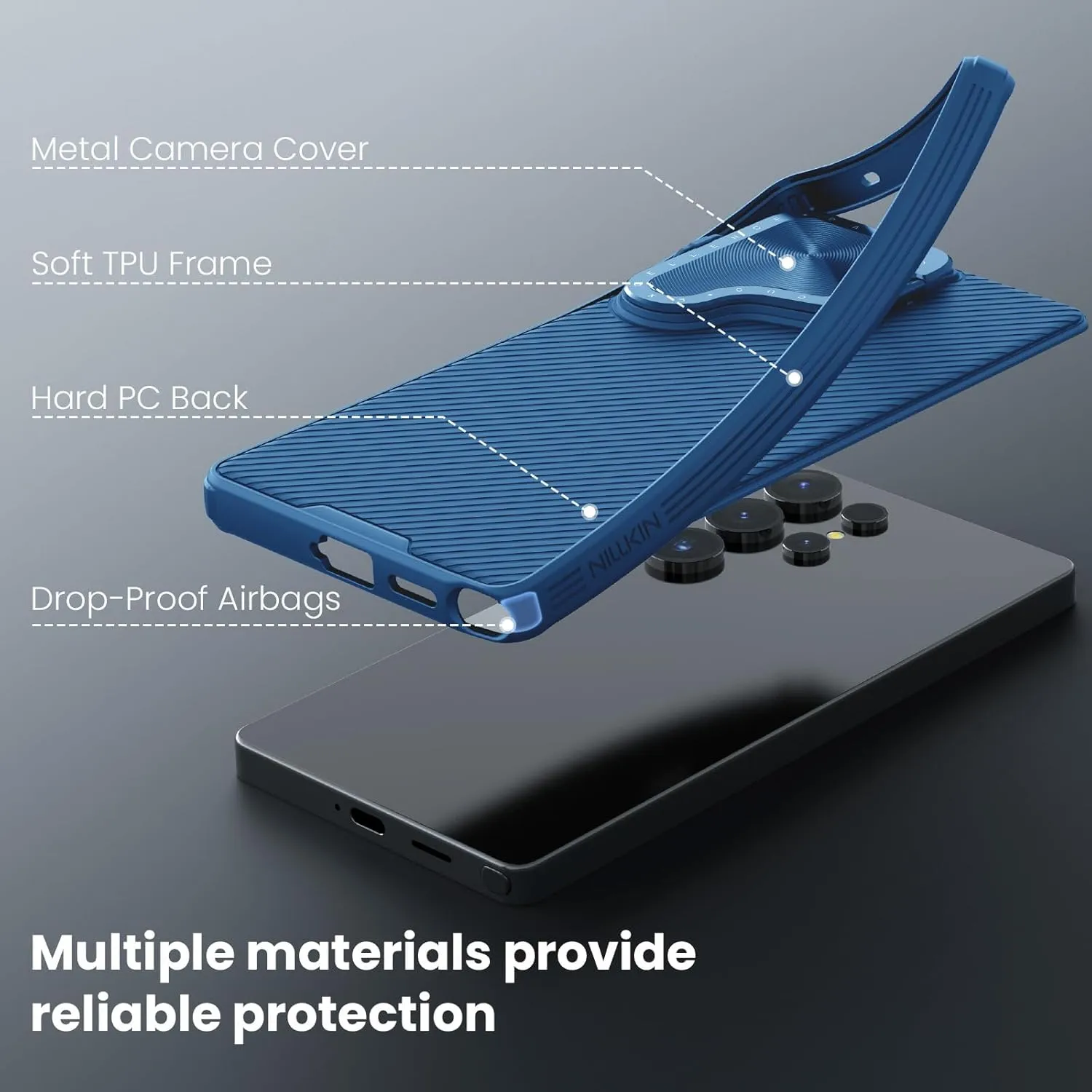 Nillkin for Samsung Galaxy S25 Ultra Case with Camera Cover, [Compatible with MagSafe] [Adjustable Metal Kickstand] Shockproof Slim for Galaxy S25 Ultra Magnetic Case(2025), Blue