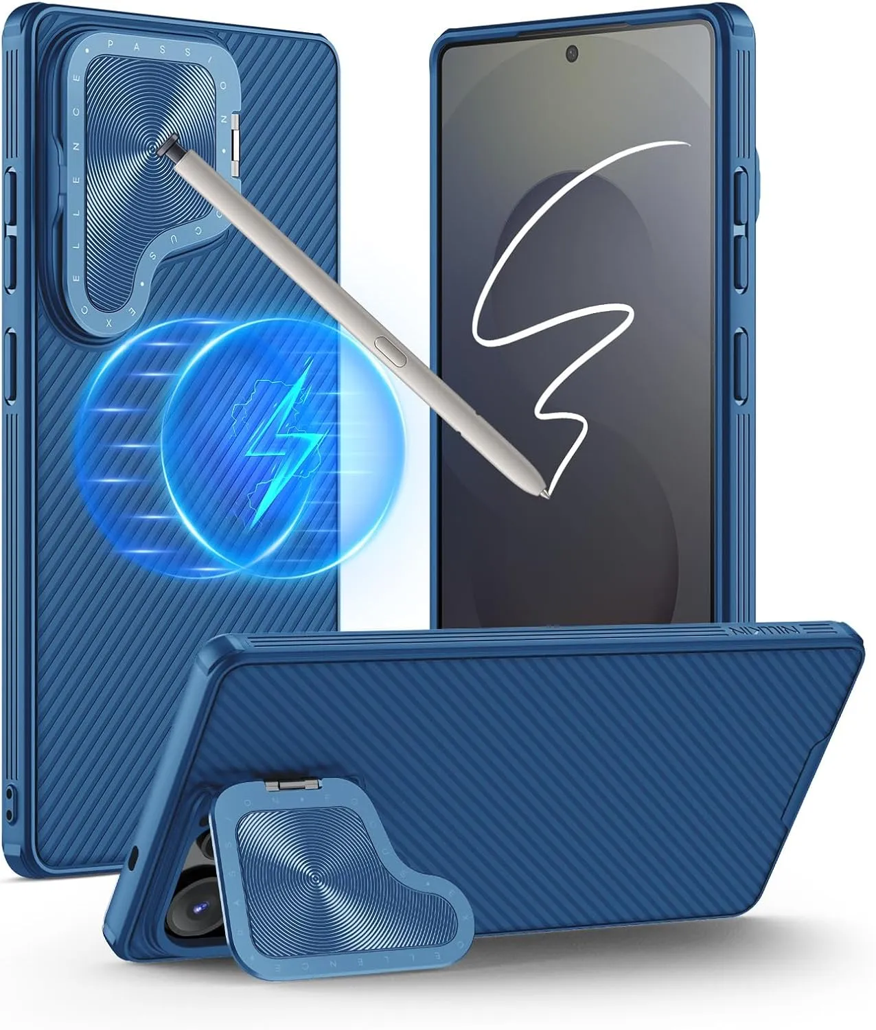 Nillkin for Samsung Galaxy S25 Ultra Case with Camera Cover, [Compatible with MagSafe] [Adjustable Metal Kickstand] Shockproof Slim for Galaxy S25 Ultra Magnetic Case(2025), Blue